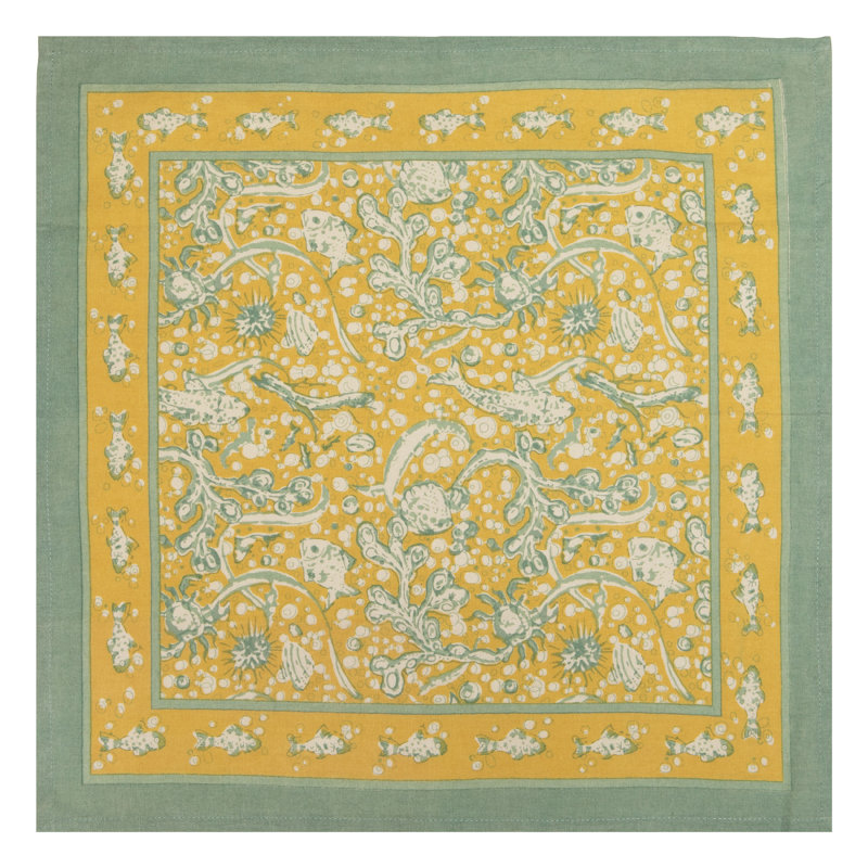 Pickering 100% Cotton Floral Square Napkin, Aqua/Citrine