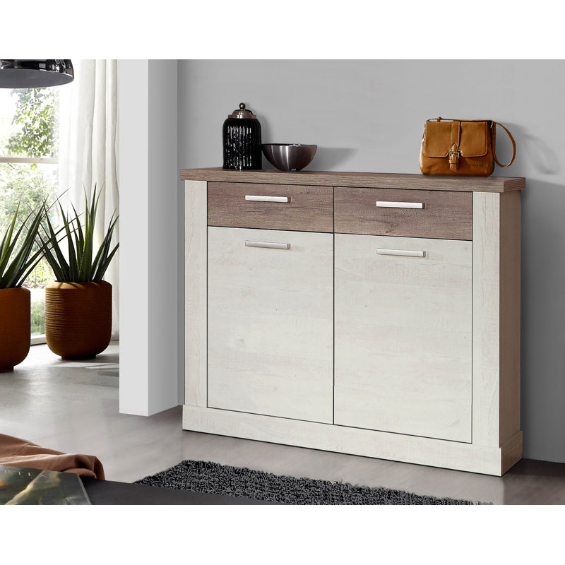 Nuzzo 12 Pair Shoe Storage Cabinet, White/Oak Antique