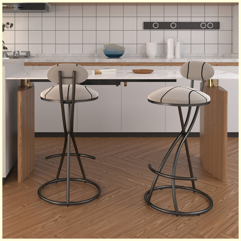 Ensemble de 2 tabourets de bar modernes avec repose-pieds, Doré, Blanc crémeux