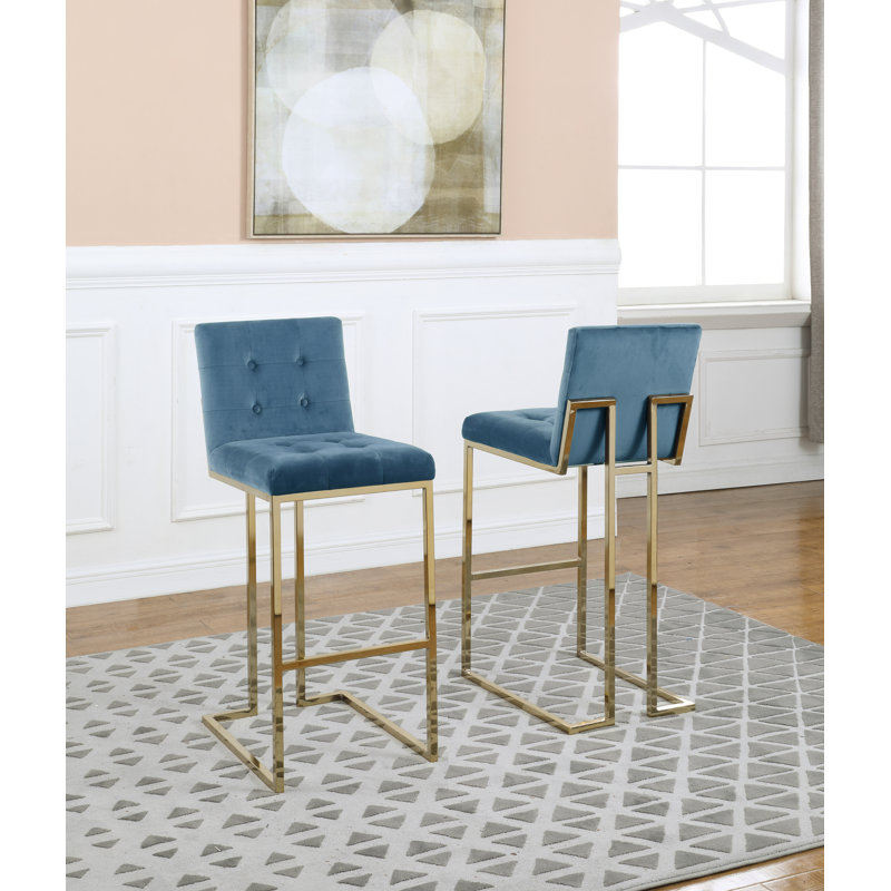Tabouret de bar et de comptoir Amone, Bleu sarcelle, Or, Tabouret de bar (siège d'une hauteur de 30 po)