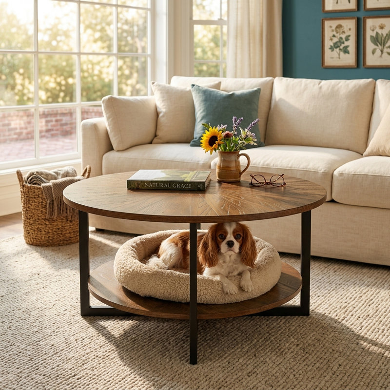 Frame Coffee Table with Storage, Brown