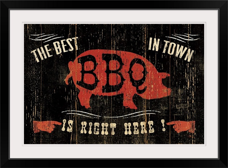 «the best barbecue in town, affiche rétro, Cadre noir, H 32 po x l 44 po x P 1 po