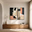 Ensemble de 2 peintures murales abstraites encadrées et texturées, empasto, dans des tons de noir beige et de terre cuite