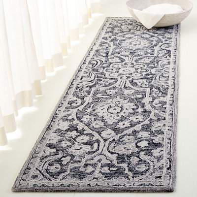 Laine touffetée à la main Juniper Tapis oriental en coton noir / ivoire