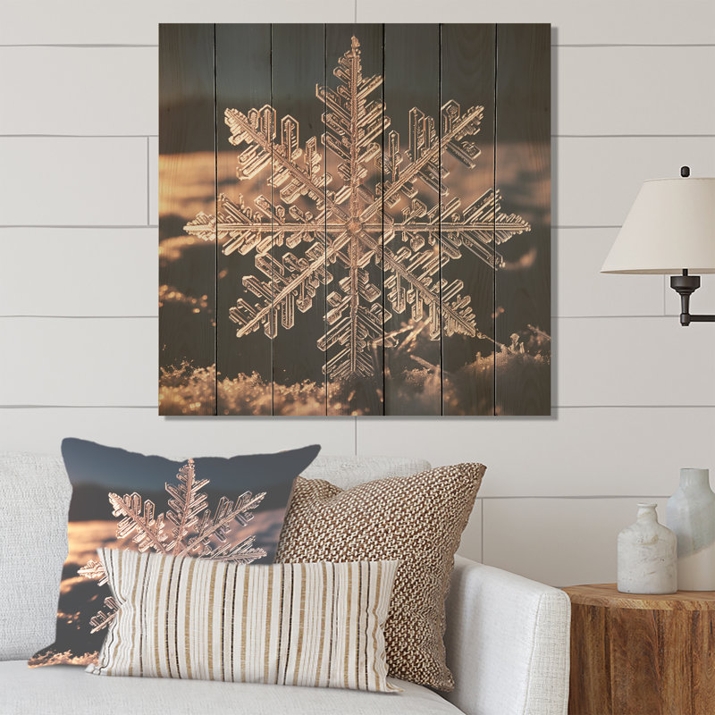 «Sunrise Snowflake Tranquility II» - Paysage d'hiver sur bois, H 30 po x l 30 po