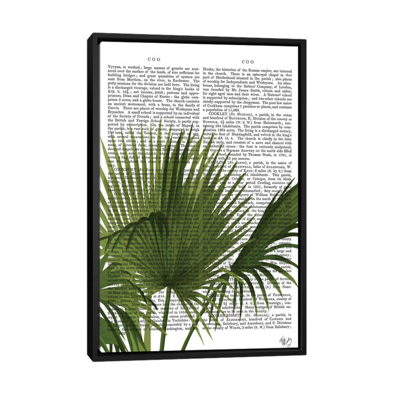 « fan palm i », impression sur toile, H 26 po x l 18 po x P 1,5 po, Toile avec cadre noir, Pas de tapis