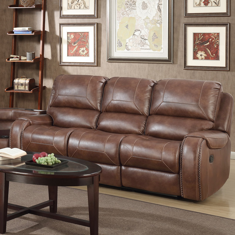 Wheresford 89.37'' Faux Leather Reclining Sofa, Brown Faux Leather