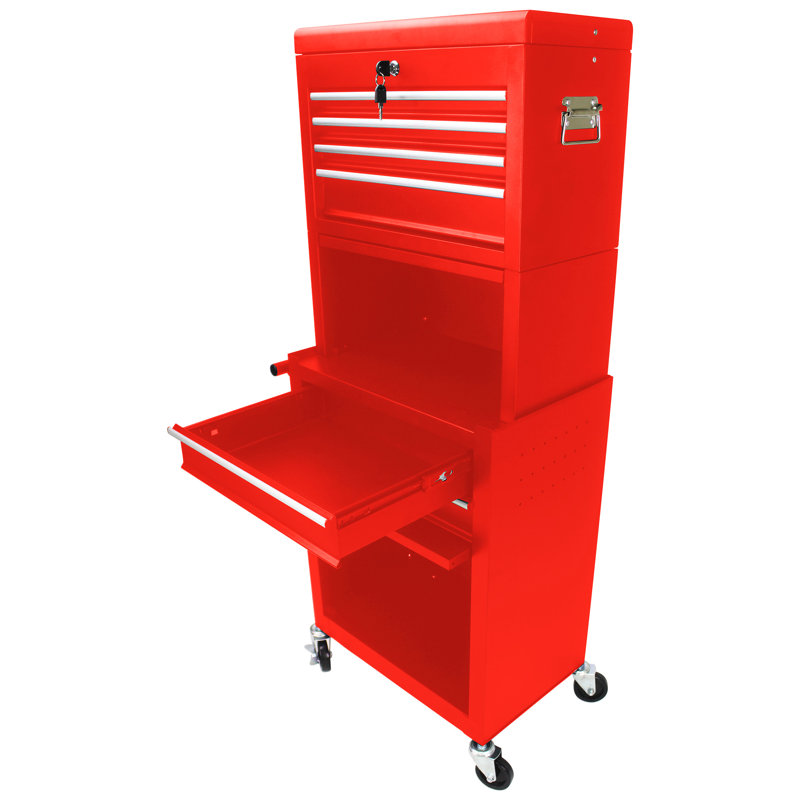 6 armoires à outils en métal avec verrou et roues - 220 lb, tiroir de rangement rouge de 15 kg, atelier, Rouge