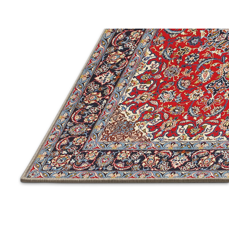 Tapis rouge/beige/noir traditionnel, Rectangle 5 pi x 7 pi