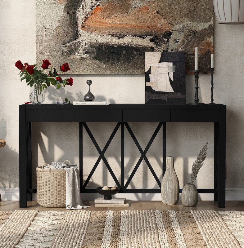 Gracie Oaks Narrow Console Table with Curved Corner, Retro Entryway ...