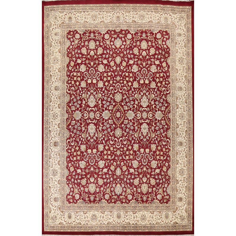 Tapis rouge à motif de légumes Tabriz noué à la main 9 x 12