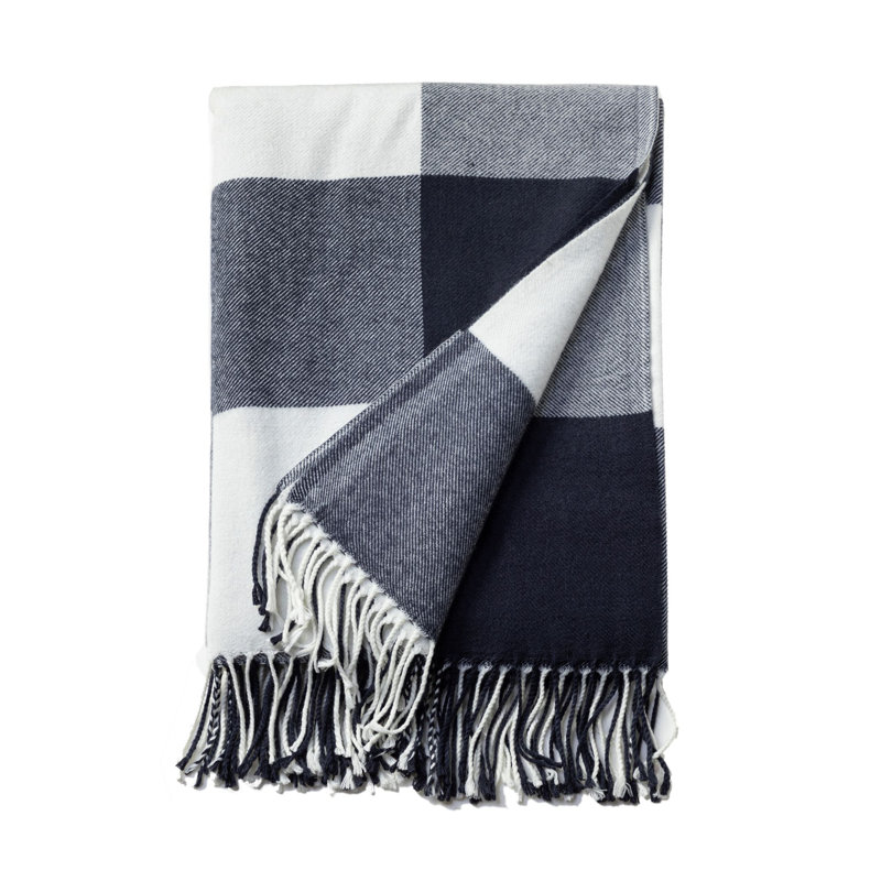 Hand Woven Throw Blanket, Navy/White