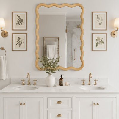 Wavy Rectangle Solid Wood Frame Decorative Mirror For Bedroom, Bathroom, Living Room, Entryway