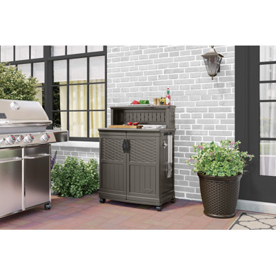 Suncast 31.75 in. W x 19.5 in. D Resin Outdoor Prep Station with Storage Cabinet, Made in the USA