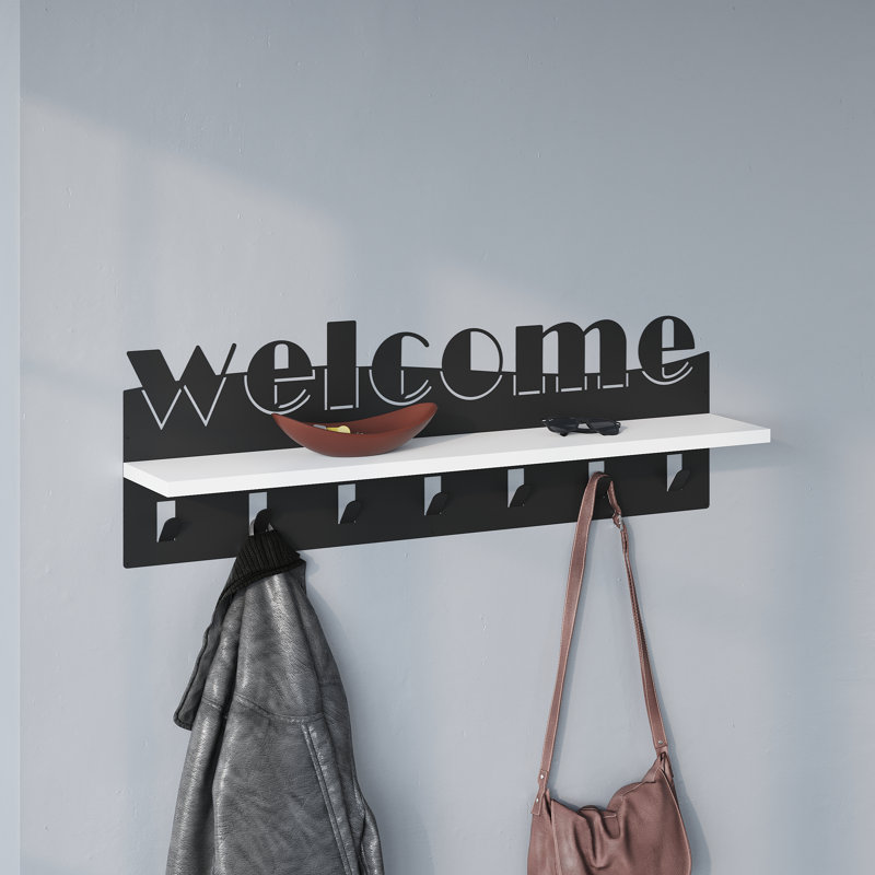 Natalino Metal Wall Organizer with Key Hooks, Black/White