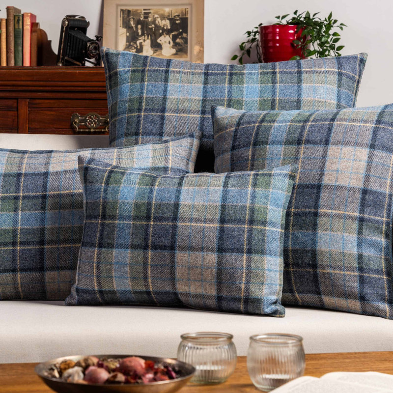 Lockwood Wool Check Cushion in Denim Blue, 58x58cm, Cover only