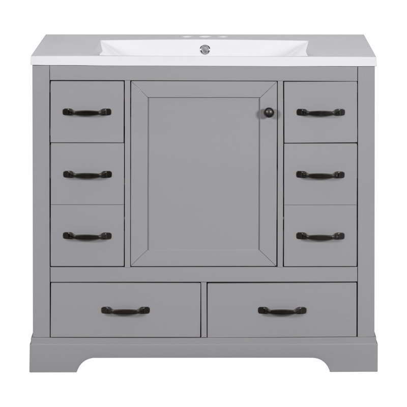Meuble-lavabo 36 po avec lavabo, Gris, Noir