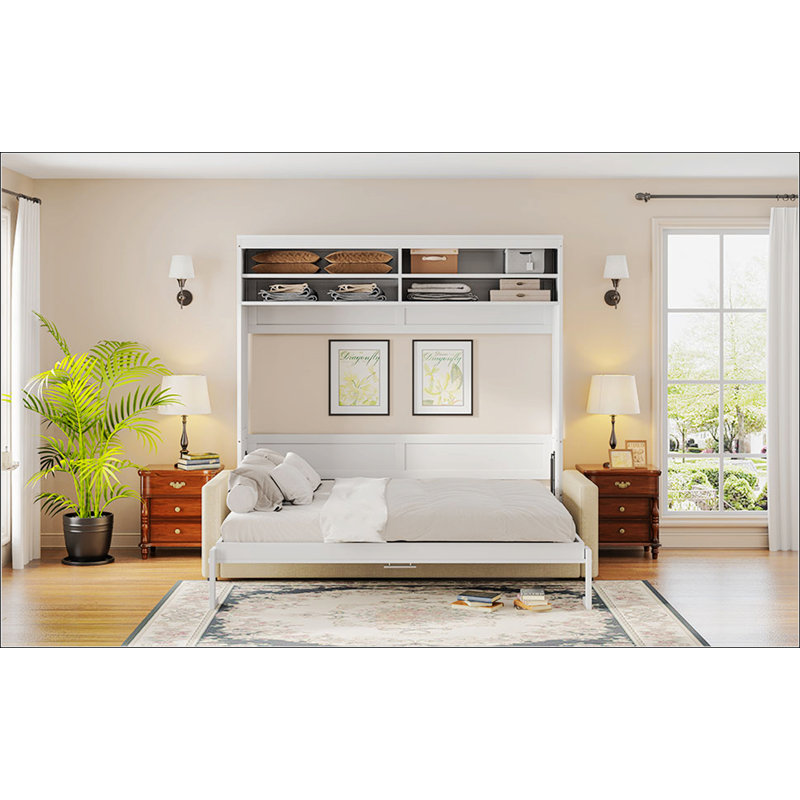 Grand lit escamotable mural avec canapé, Blanc