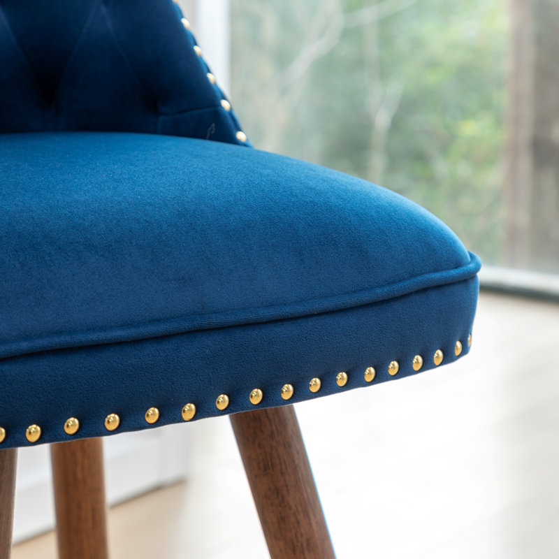 Roundhill Furniture Elvara Set of 2 Button-Tufted Counter Stools with Nailhead Trim, Blue