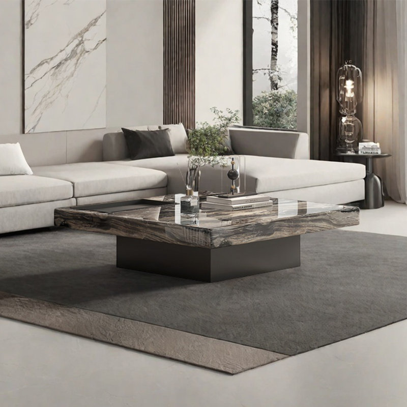 Italian marble square coffee table, 13.8'' H x 47.2'' L x 47.2'' W