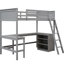 Lit mezzanine simple avec bureau et tablettes - gris, optimisation de l'espace pour les petites pièces, cadre en bois, étagères de rangement idéales pour travailler et dormir gris, maximiser l'espace