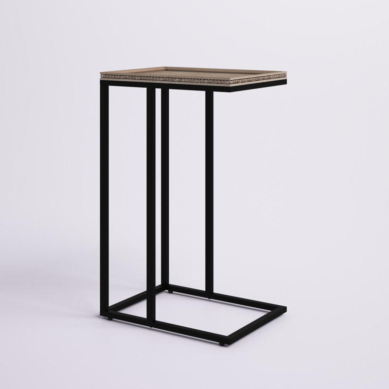 Edmundson Farmhouse C Table Couch End Table, Distressed Beaded Edge Tray Top Snack Side Table, Black