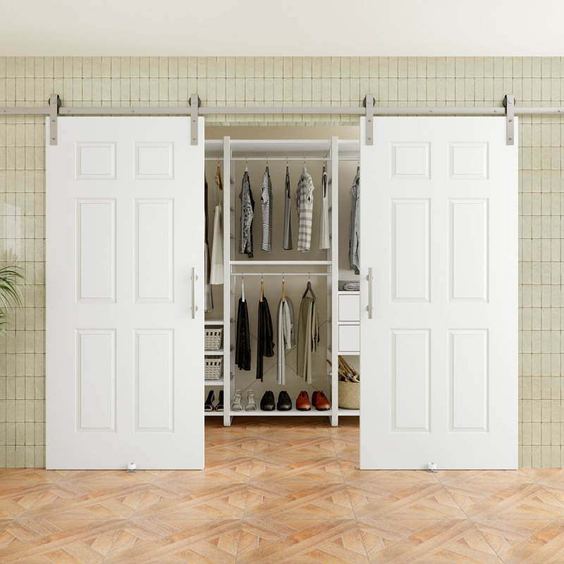  80"H 3Lite Waterproof White Primed Solid Core Composite MDF Wood Sliding Barn Door With Hardware Kit, 72" x 80"