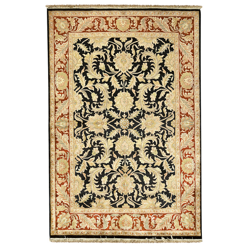 Tapis noir et rouge noué à la main de haute qualité