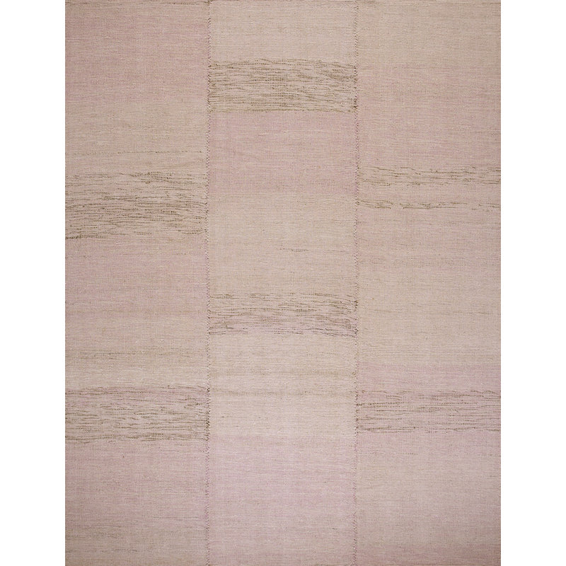Tapis unique en laine noué à la main rose clair / gris 9 pi x 12 pi