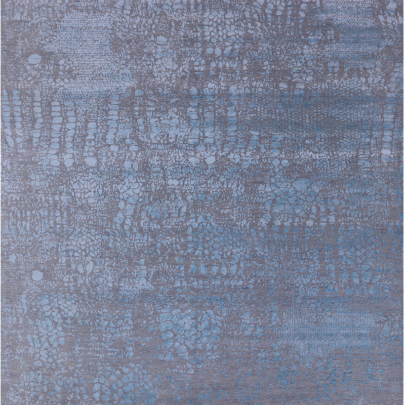 Tapis bleu / gris à motif abstrait Bowlus, Carré 5 pi