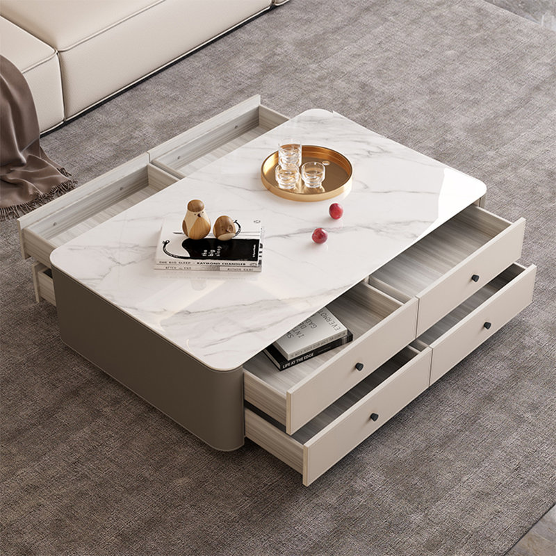 Rectangular rock board storage coffee table, 15.7" H x 51.2" L x 27.6" W