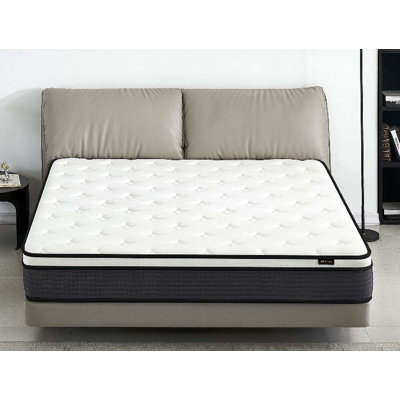 Matelas hybride de 10 pouces dans une boîte, coussin de lit à plateau-coussin avec design respirant et hypoallergénique, ferme moyen pour un soutien lombaire