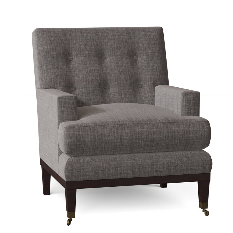 Downtown Armchair Chair with Ottoman, Elizabeth Dove, Antique Brass, Black Walnut