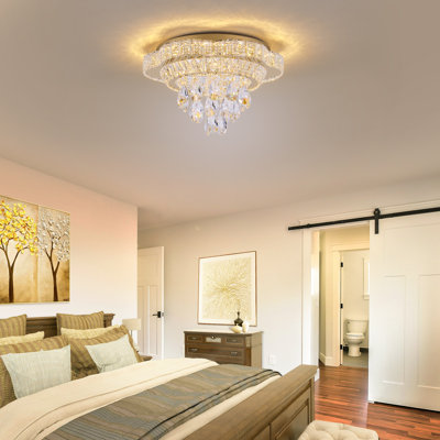 18in Floral LED Flush Mount Chandelier Crystal Ceiling Light