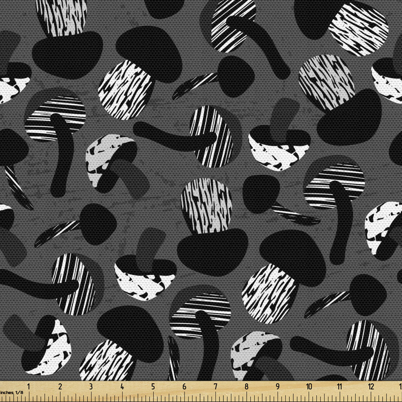 Chloe-Grace Grunge Style Greyscale Pattern of Creative Toadstools Multi-Purpose Fabric
