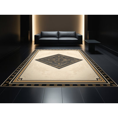 Tapis oriental doux et moelleux de style oriental classique Estaugh - reliure beige