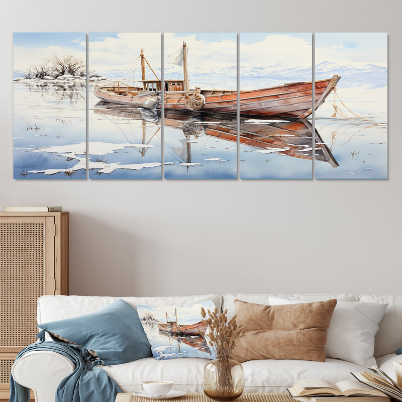 "Bateau de pêche d'hiver rouge et blanc Tranquility II, 5 pièces", 5 pièces, H 32 po x l 80 po