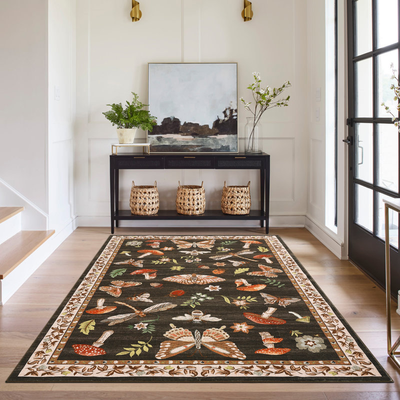 Tapis floral lavable à la machine avec envers antidérapant, tapis doux à poils courts et sans perte de poids, tapis décoratif pliable d'intérieur pour le salon / la chambre de bébé / la chambre à coucher