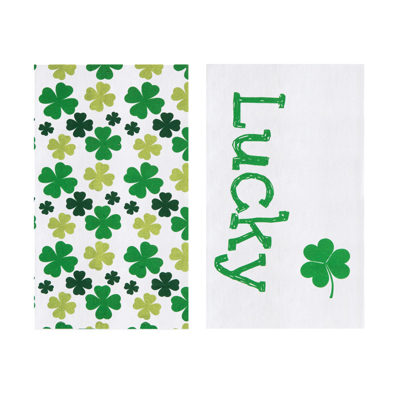 Ensemble de serviettes Lucky Clover 2, Trèfle vert / blanc