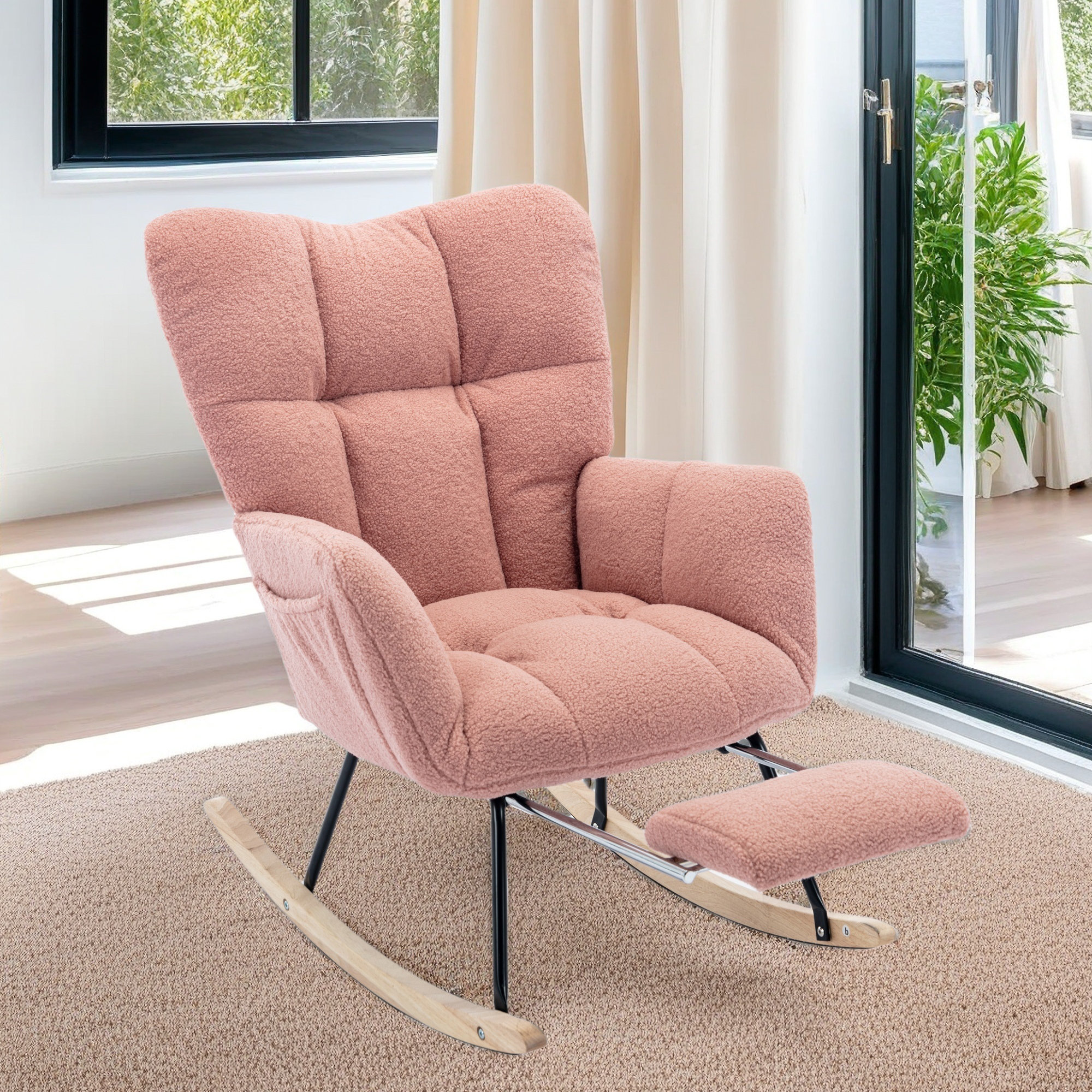 George Oliver Teddy Fabric Rocking Chair With Adjustable Footrest ...