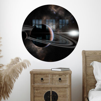 Starry Sky Printed On Large Tempered Glass For Personalized Home Decor Art Featuring Landscape Of The Galaxy With Saturn