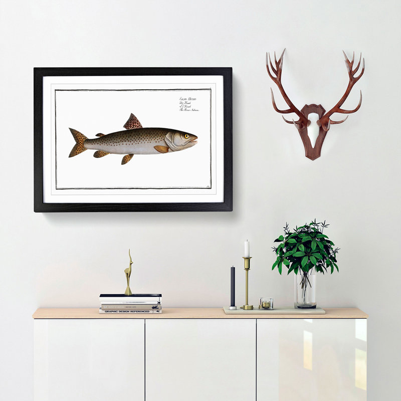 River-Salmon Fish by M.E. Bloch - Picture Frame Painting Print, 36cm H x 48cm W x 2cm D, Black Framed
