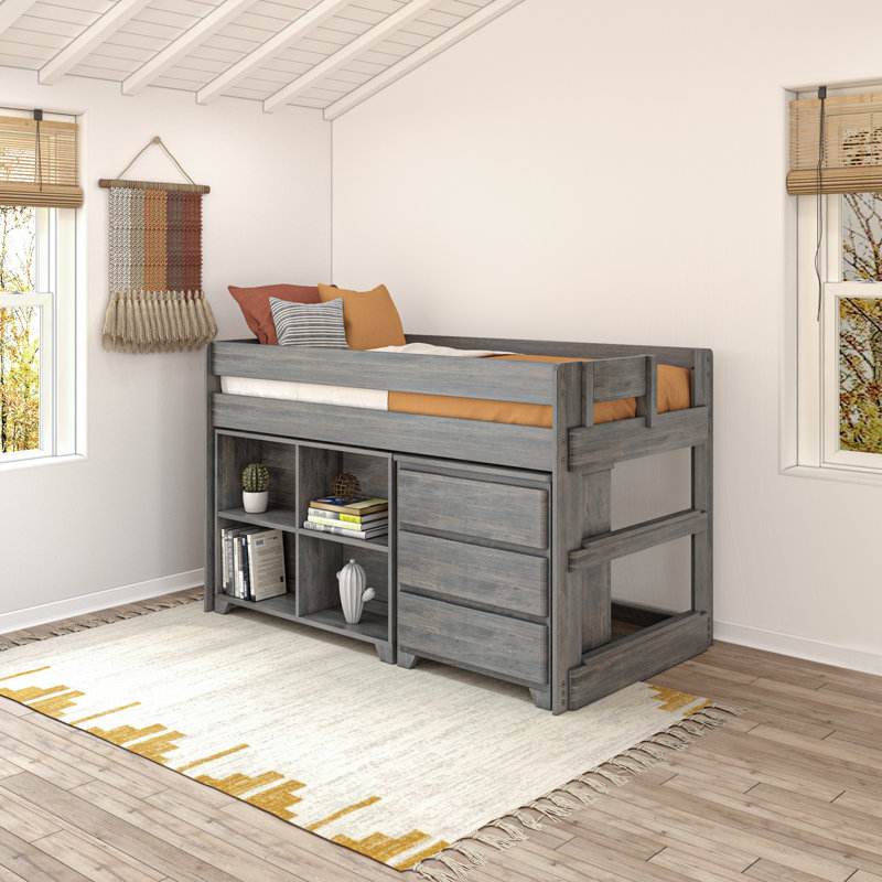 Lit mezzanine simple en bois massif Bettejo, Driftwood