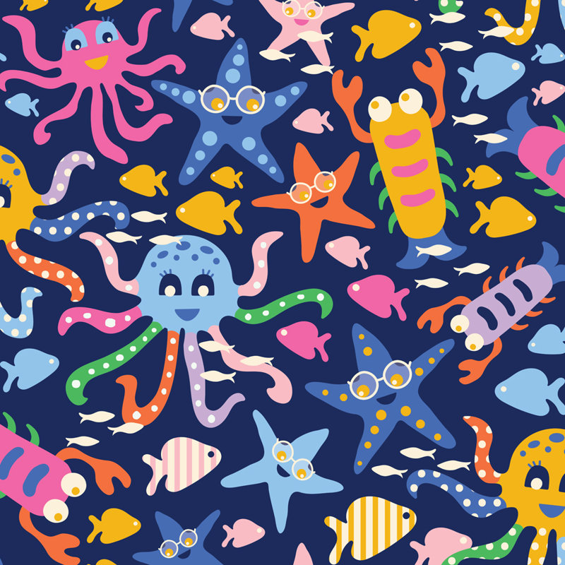 Cute Underwater Happy Kids 2 -Giclee on Gallery Wrapped Canvas by Roochita Chachra, 15" H x 15" W