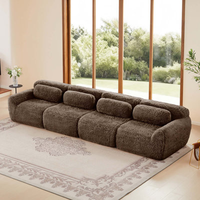 Canapé de 149 po en tissu moelleux doux et moelleux avec éponge haute densité 32D, conception ergonomique et boucle combinée libre pour une utilisation polyvalente