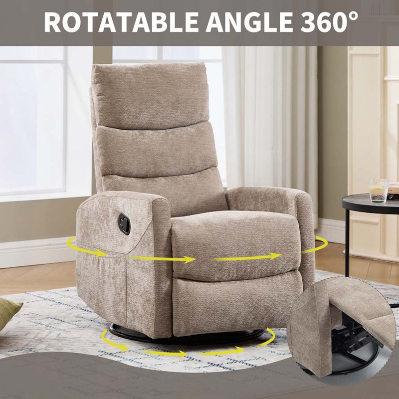Swivel Manual Recliner Chair with Heat Massage Function, Khaki