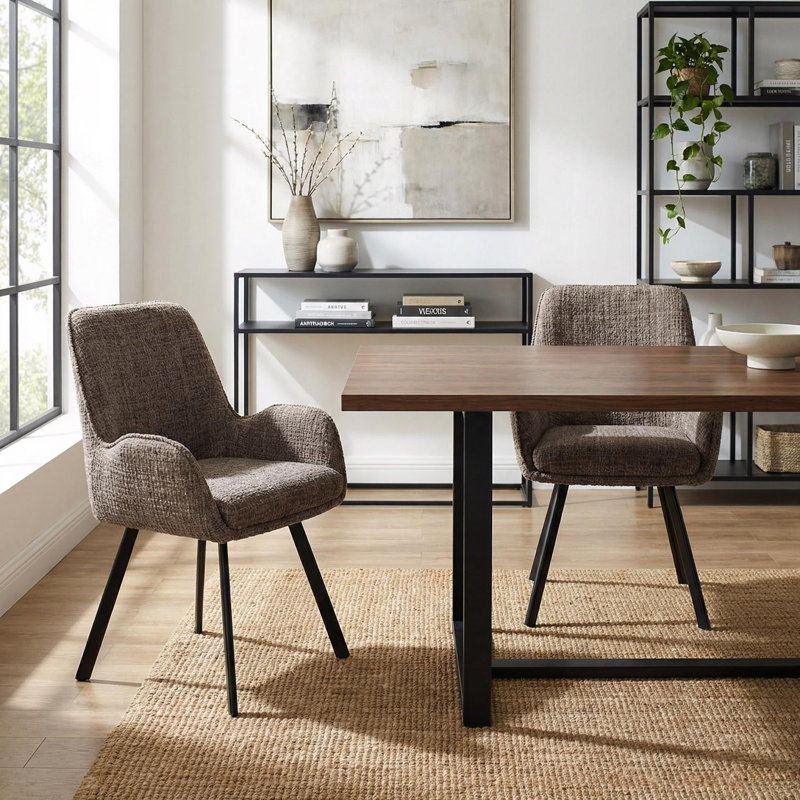 Fabric Upholstered Metal Armchair, Brown
