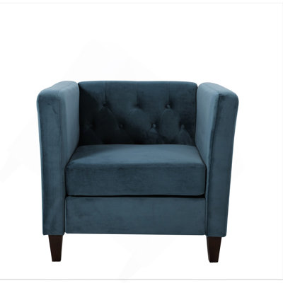 Modern Button Tufted Velvet Accent Chair, Square Arm Upholstered Chair with Tapered Wood Legs, Mid-Century Tufted Lounge Chair for Living Room Bedroom