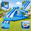 Toboggan gonflable gonflable de 14 pieds avec pataugeoire, piscine à balles, panier de basketball et souffleur, parc aquatique bleu pour enfants