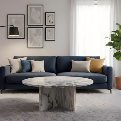 Small Coffee Table In The Living Room, Made Of Blue-Gray Natural Marble, With Real Stone Texture, Exquisite And Practical